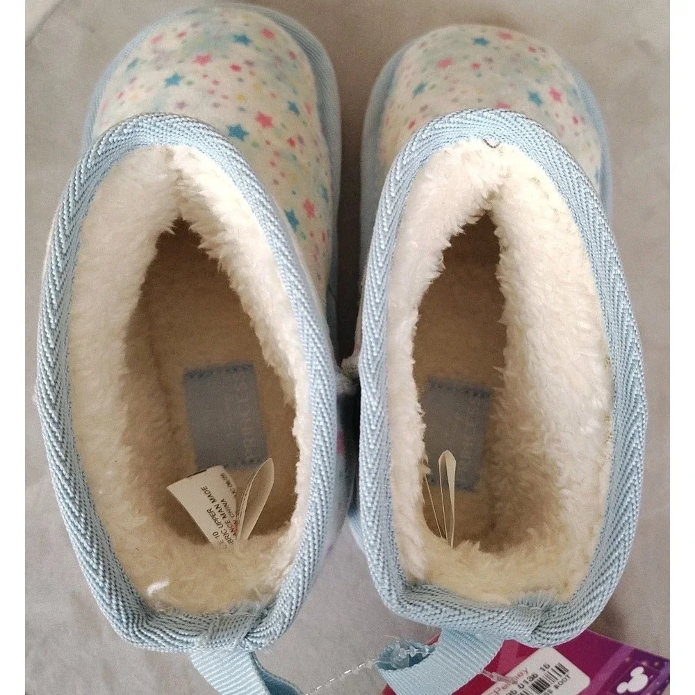 Disney Princess Girls Blue Star Ankle Bootie Slip On Lined Faux Fur US 10